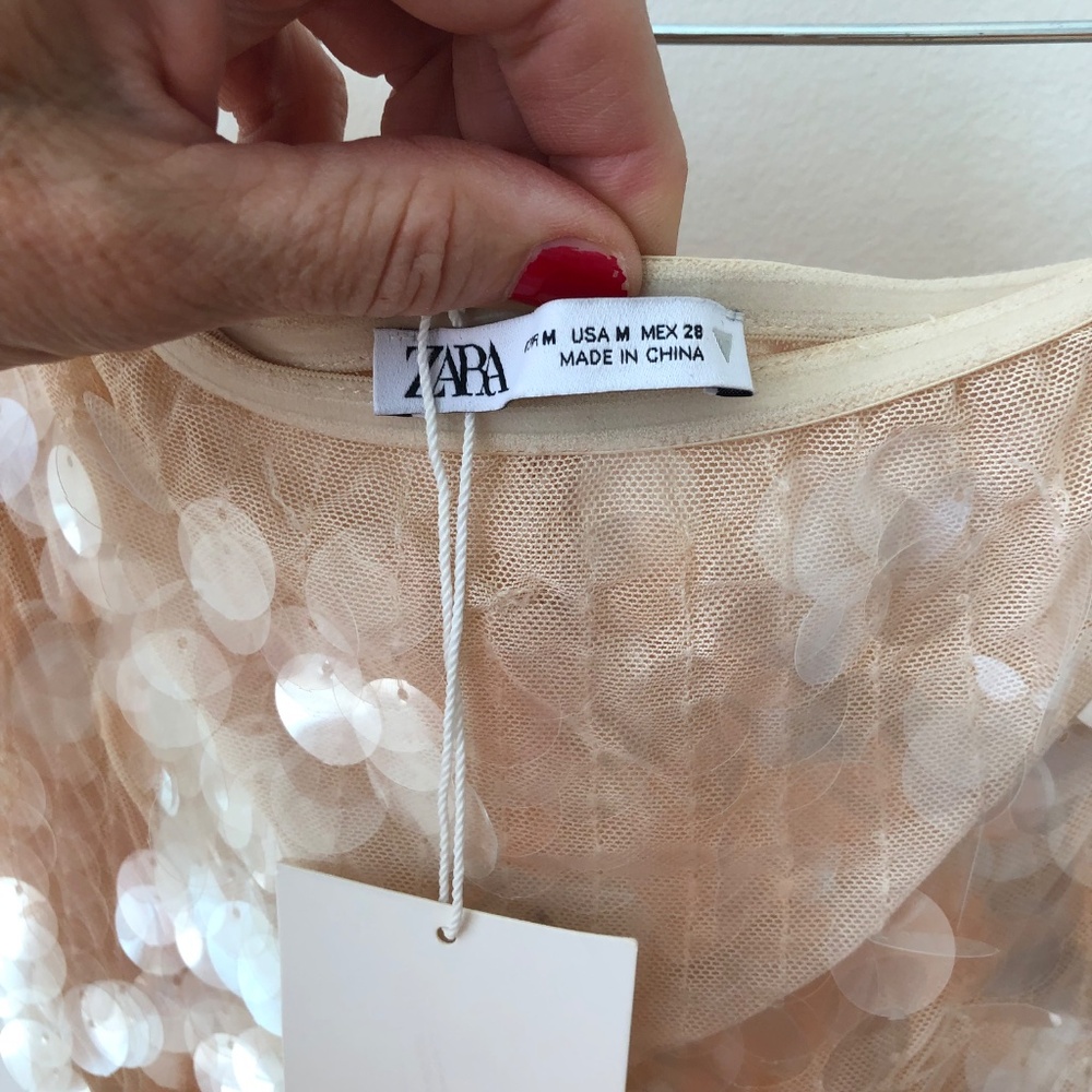 Vintage ZARA - Nude Pink Sequins Strapless Formal - Size Medium - STUNNING - Picture 6 of 11